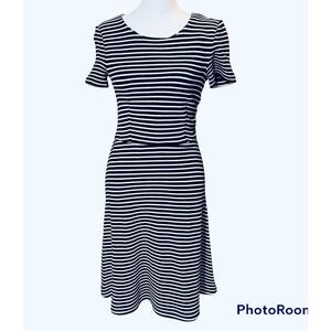 Madewell Black and White Stripe Fit/Flare Sweater Dress -XS